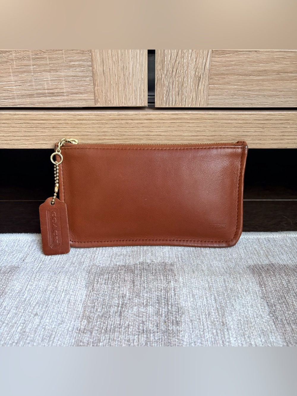 COACH Vintage Skinny Case British Tan Leather Cosmetic Makeup Wallet Pouch 7170